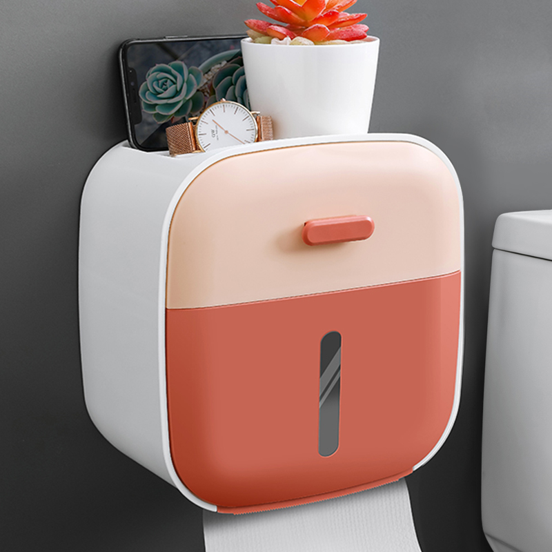 Wc Tissue Box Toiletrolhouder Opbergdoos Rack Rree Perforatie Creatieve Pompen Box Waterdichte Badkamer Accessoires: Red