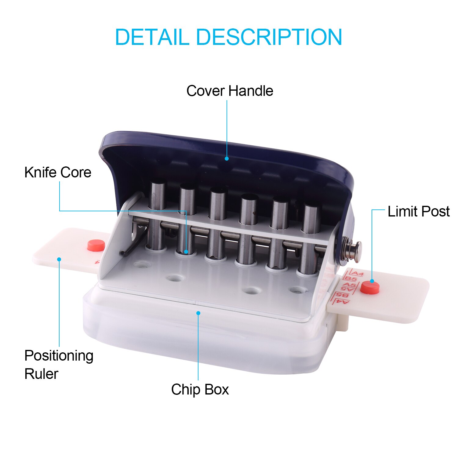 KW-trio A4 A5 B5 6-Hole 6mm Paper Punch Handheld Metal Hole Puncher 5 Sheet Capacity for Notebook Scrapbook Diary Planner