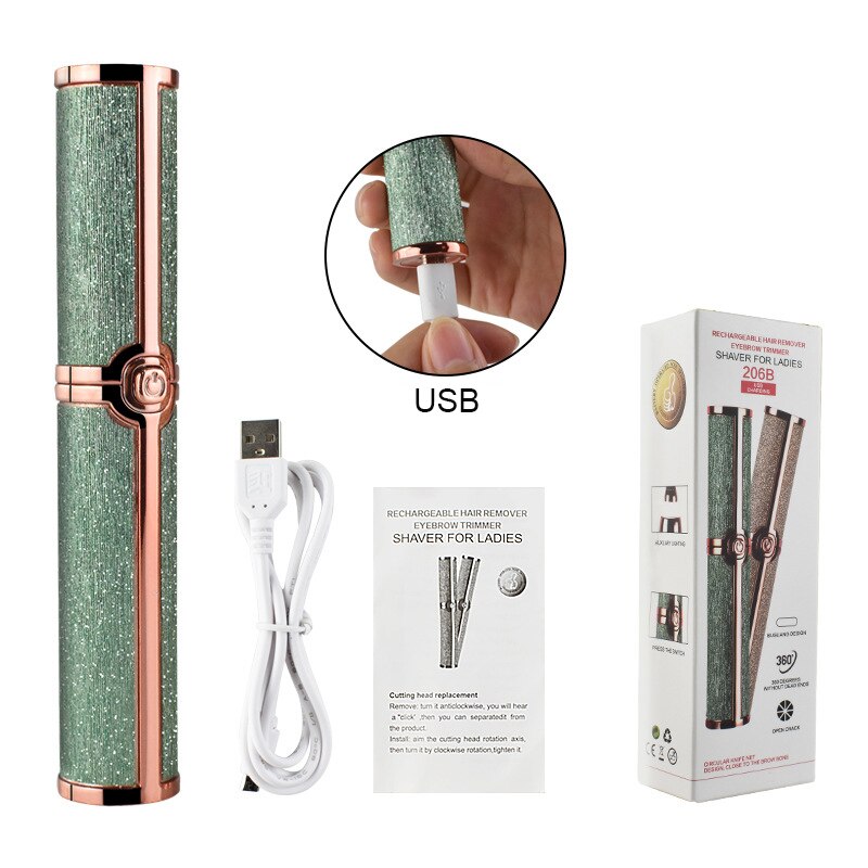 Usb Wenkbrauw Epilator Maquiagem Facial Depilator Discrete Pijnloos Epilator Lippenstift Epilator Wenkbrauw Trimmer Shaper Make-Up: green