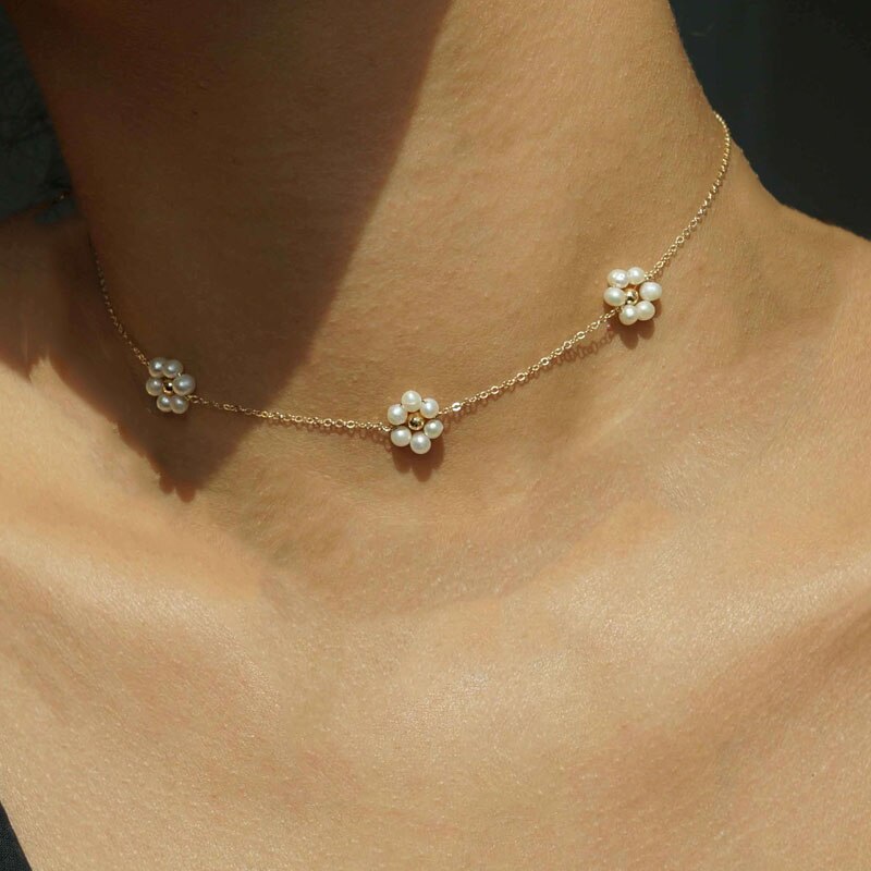 Natural Pearl Necklace for Women Colorful Natural Beaded Choker Exquisite Handmade Jewelry: Black Zinc Plated