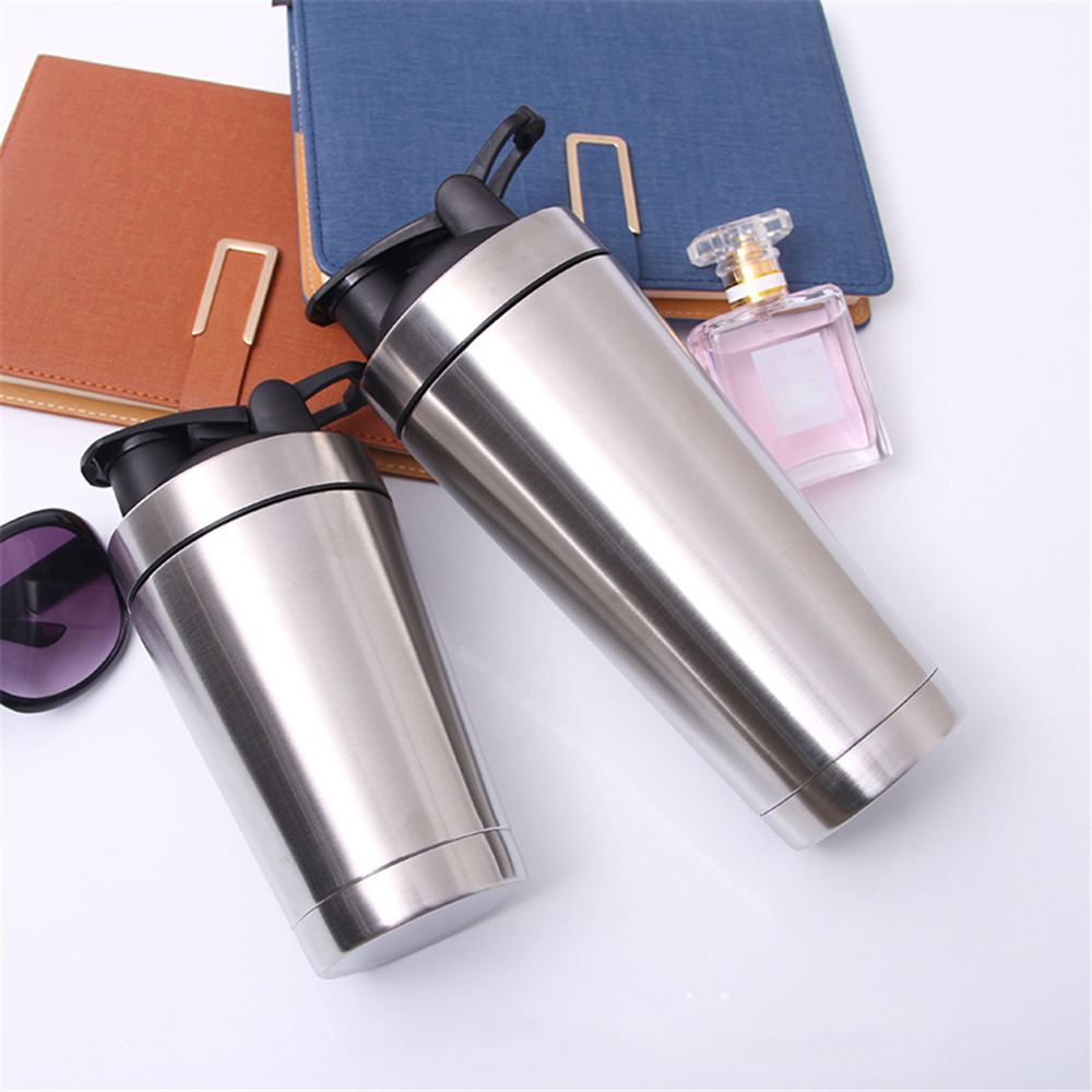Shake glass to prevent leakage Stainless Steel Sport Water Bottle Protein Milkshake Shaker Cup + Shaking Ball