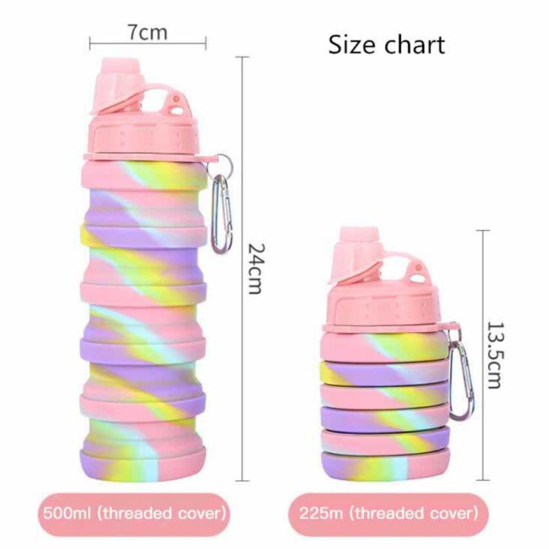Dobrável esportes garrafa de água dobrável copo dobrável à prova de vazamento portátil silicone esportes viagem garrafa ao ar livre com tampa para correr