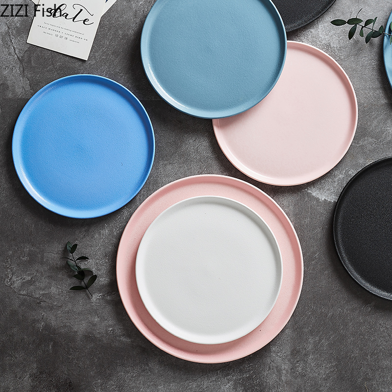 Noord-europa Keramische Ontbijt Cake Tray Moderne Thuis Steak Dessert Westerse Plaat Restaurant Dienblad Ronde Servies