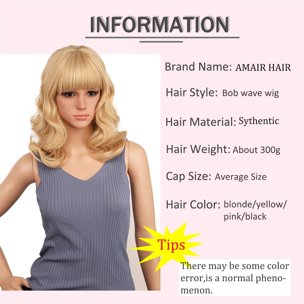 Amir Body Wave Synthetic Wigs With Bangs Medium Length Bob Hairstyle Cosplay Wigs For White/Black Women Heat Resistant Fiber