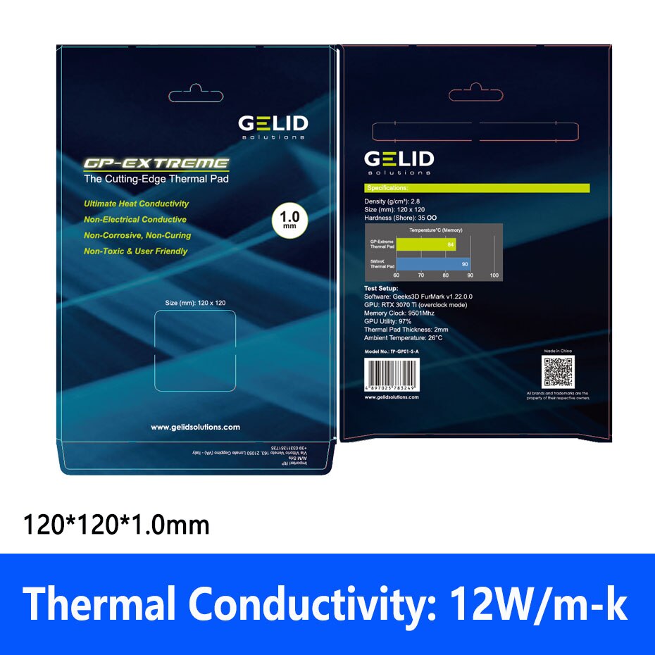 GELID TP-GP02 120x120x0.5 1.0 1.5mm the Cutting-Edge Thermal grease Pad 12W/mK for GPU/RAM/Motherborad/SSD cooling Original pad: 120x120x1.0mm