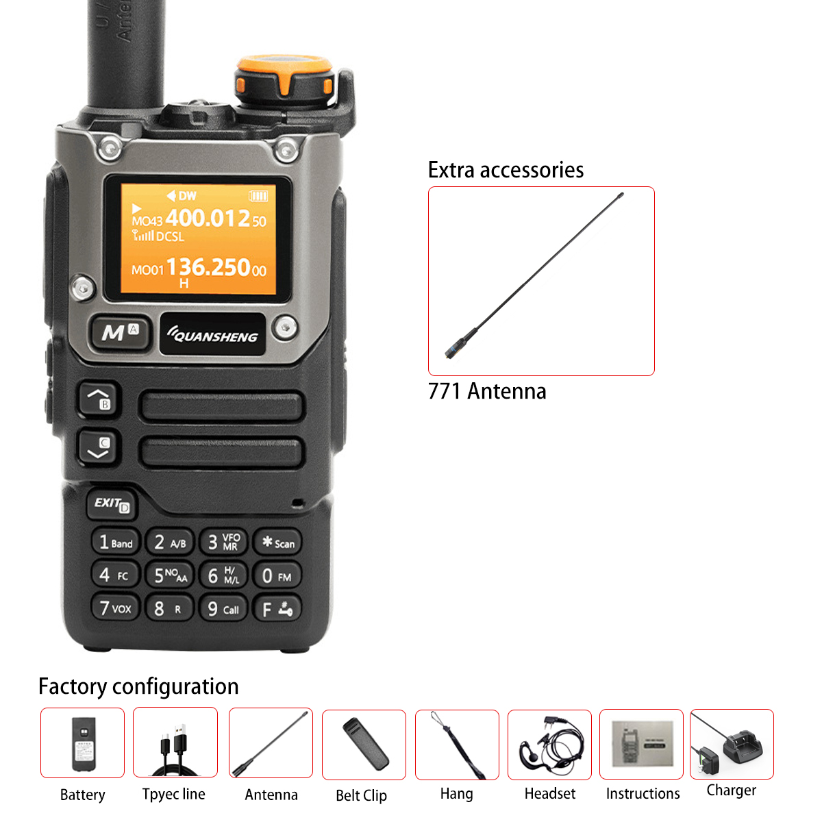 Quansheng uv -k6 walkie talkie 5w air band radio type c charge uhf vhf dtmf fm scrambler noaa wireless frequency two-way cb radio: Red / Chinese