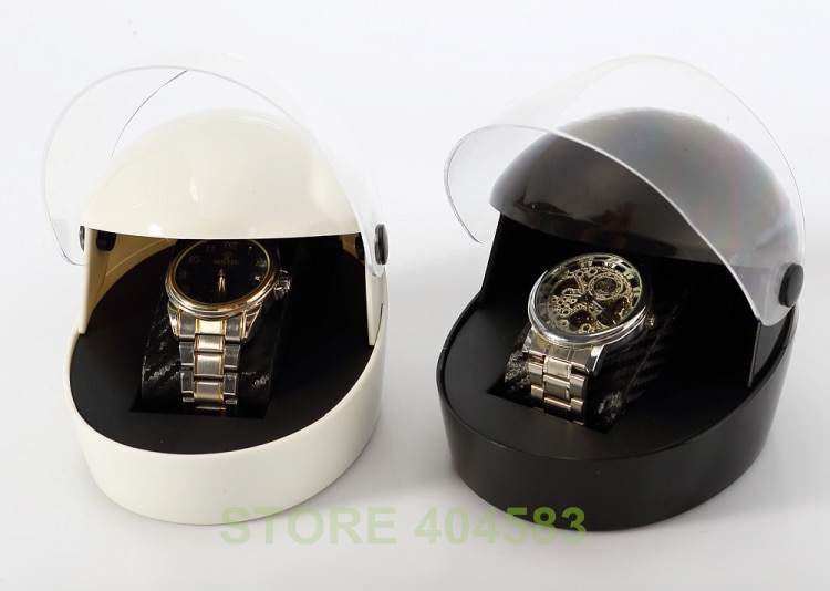 Luxury Motorcycle Helmet Shape Pu Leather Cuff Plastic Single Watch Storage Box