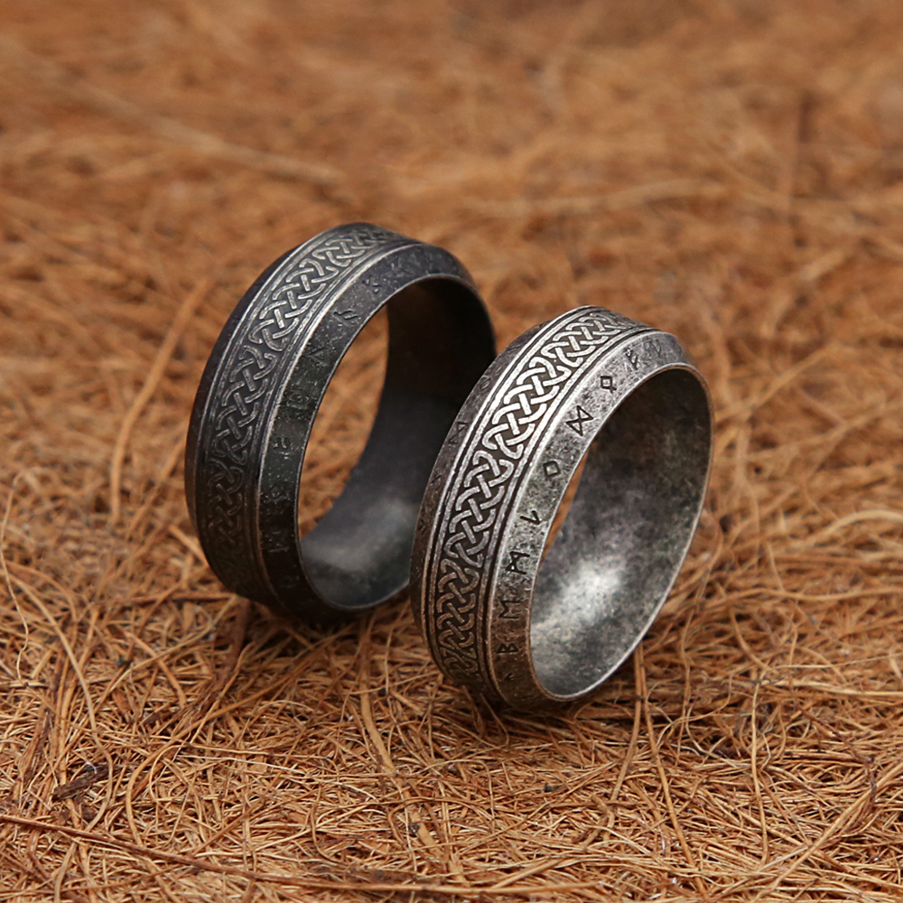 Vintage enkel vikinga runring för män och kvinnor rostfritt stål nordiska keltiska knutringar par amulettsmycken