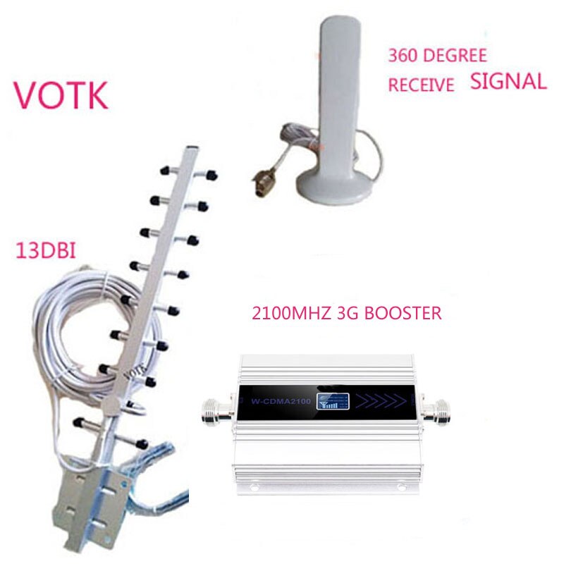 VOTK zellular GSM DCS 1800MHZ Signal Booster 2G 900Mhz 3G 2100MHZ praktisch-Verstärker praktisch verstärker mit Yagi Antenne Kabel: 3G15DB