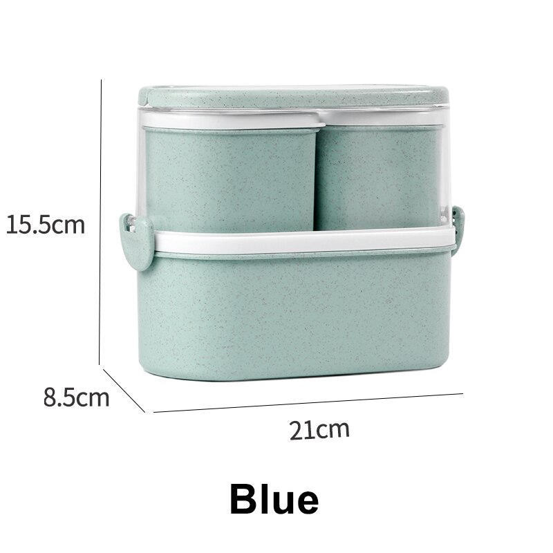 1450ML lunch box high food container eco friendly bento box lunch japanese food box lunchbox meal prep containers wheat straw: Double handle blue