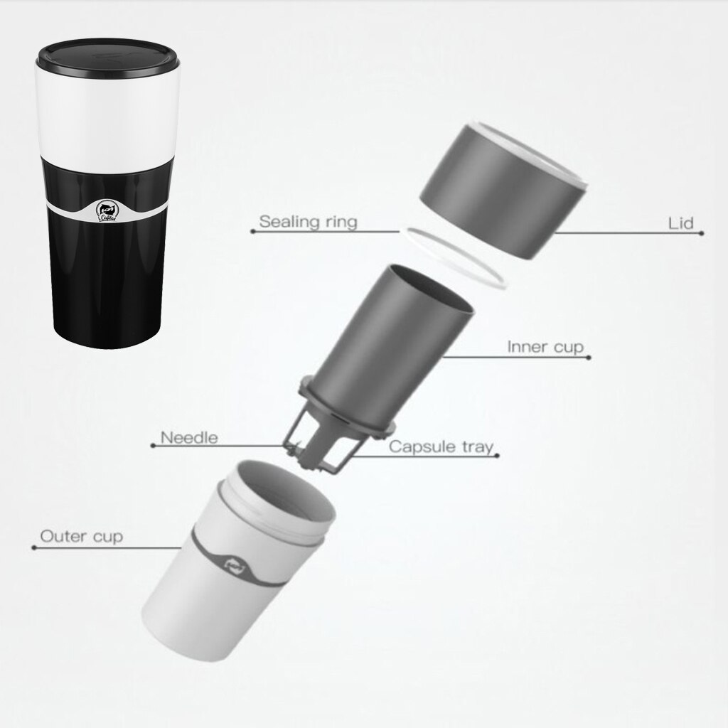 Portable Drip Coffee Maker Travel Mug Compatible with K-Cup Manual Espresso Coffee Maker (Black)