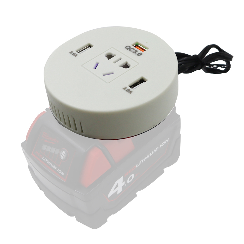 60W Power Inverter DC to AC 220V USB Mobile Phone Charger For Milwaukee 20V 18V 2.0A QC3.0 Li-ion Battery M18 Power Bank