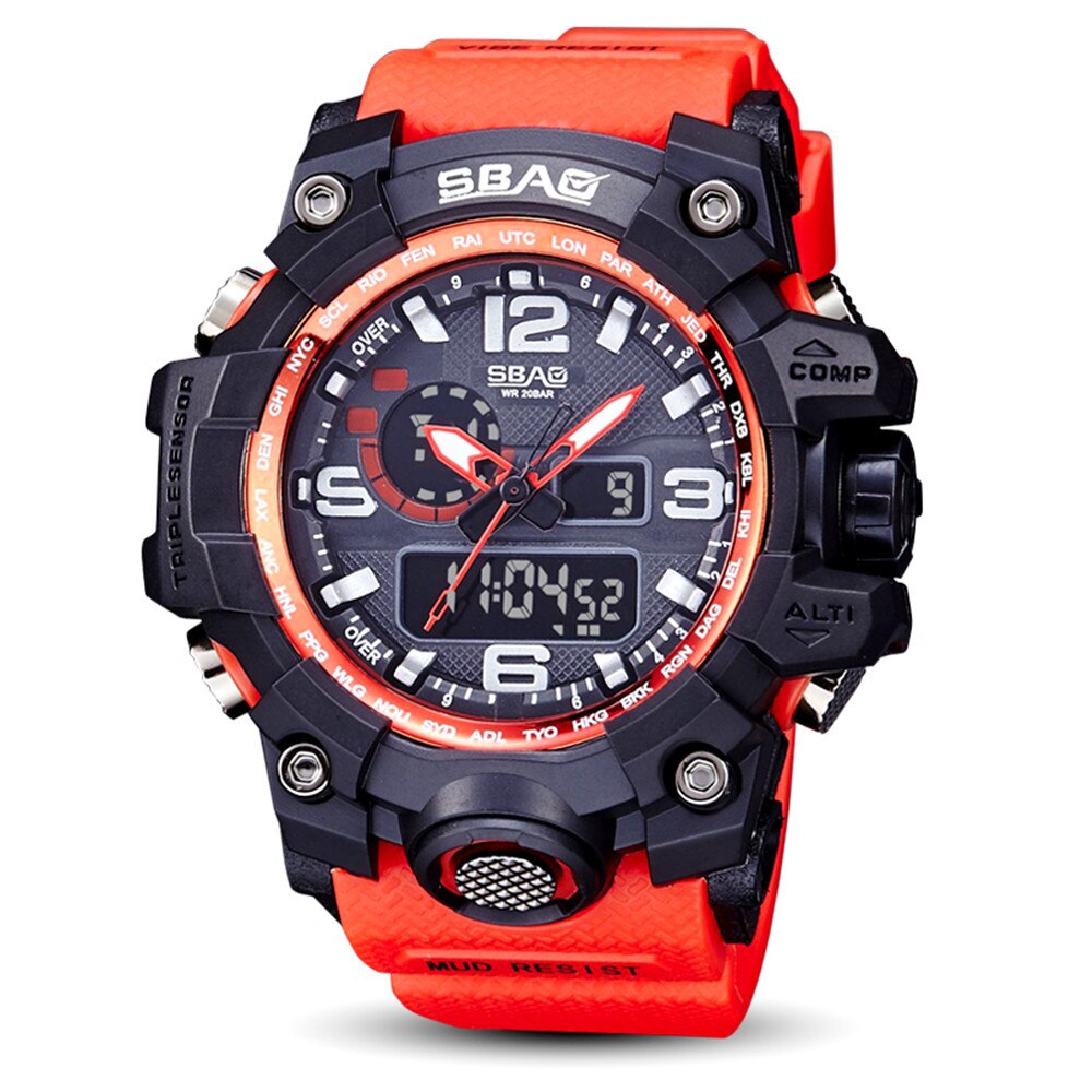 Luxury Electronic Watch Men LED Digital Outdoor Sports 3Bar Waterproof Multi-Function Наручные часы Sports Shock Wrist Watches: Red