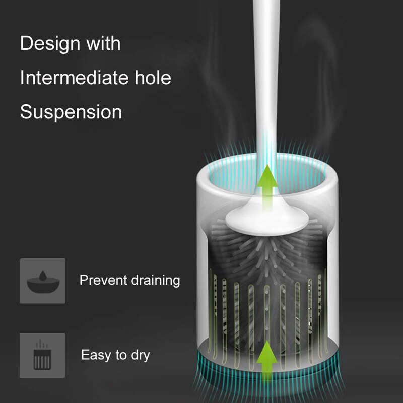 Silicone Toilet Brush with Holder Easy Cleaning Toilet Brush Thermo Rubber Head Soft Bristles Cleaning Brushes Wc Accessories
