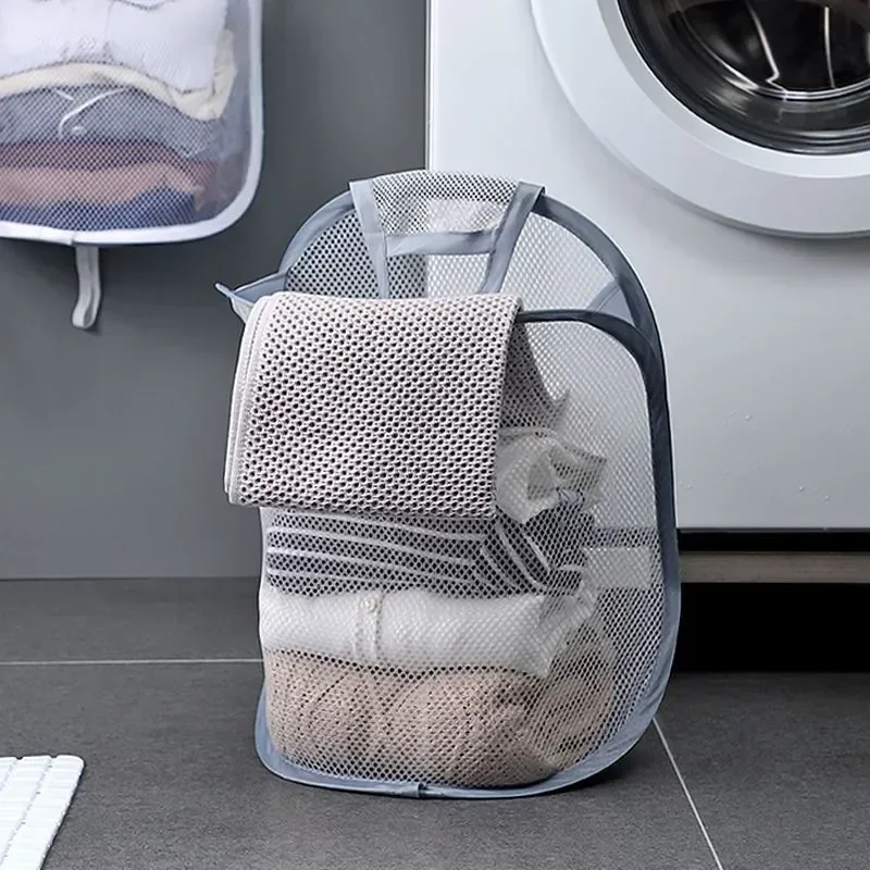 Creatieve Mesh Wasserij Pop-Upmand Wasmanden Duurzame Handgrepen Lichtgewicht Opvouwbare Wasserijen Mand Wasruimte Opslag: YELLOW