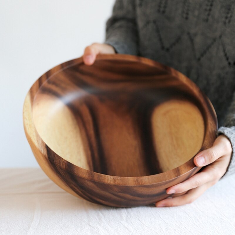 Cuenco de madera para almacenamiento de frutas y verduras, cuenco mezclador de masa, para el hogar Decoración práctica, cocina, Picnic, comida, pan, platos y ensalada