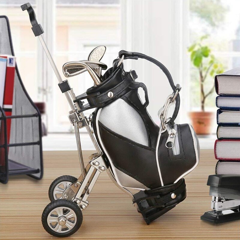 Golf Pens with Golf Bag Holder Novelty with 3 Pcs Aluminum Pen Office Desk Golf Bag Pencil Holder
