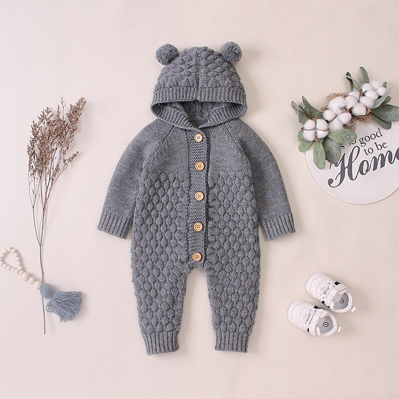 Herfst Baby Baby Meisjes Lange Mouw Gebreide Solid Print Hoodie Rompertjes Trui Kinderen Jongens Jumpsuit: H / 18m