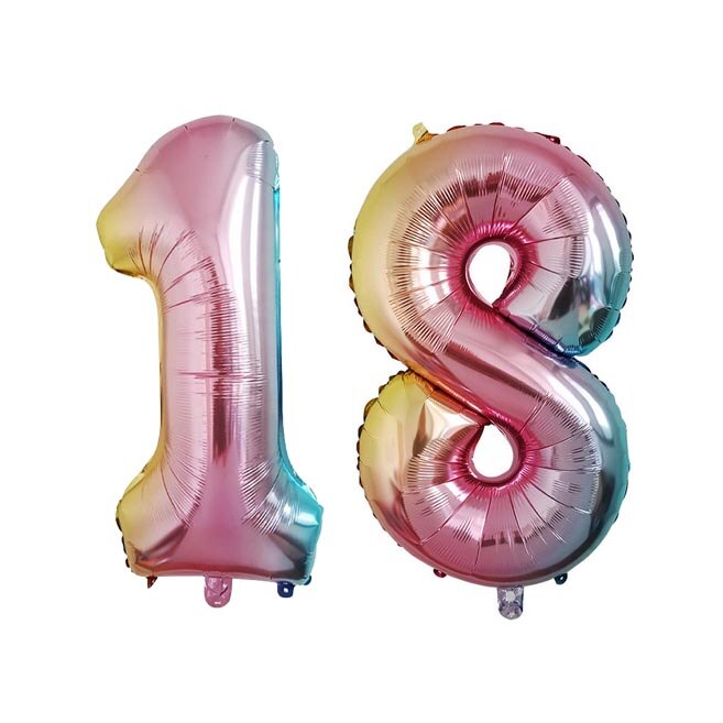 Globo número 18 de 32/40 pulgadas para niño y niña, globos de aluminio de Color dorado, plateado, azul y rosa, decoración para de aniversario de 18 cumpleaños: Color gradient / 32 pulgadas
