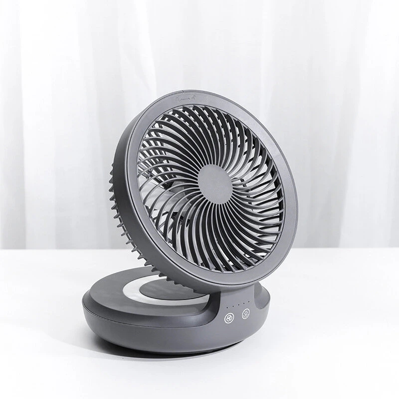 Edon-ventilador de circulación de aire suspendido inalámbrico E808, recargable por USB, eléctrico, plegable, luz nocturna, Control táctil, 4 velocidades del viento: Gris