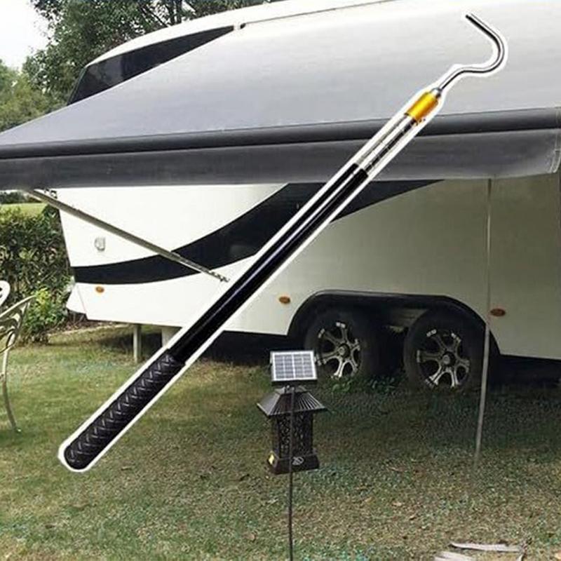 Varilla de tracción para toldo de tienda, poste retráctil de Metal para toldo RV, varilla de tracción multifuncional antideslizante con mango de goma, portátil RV