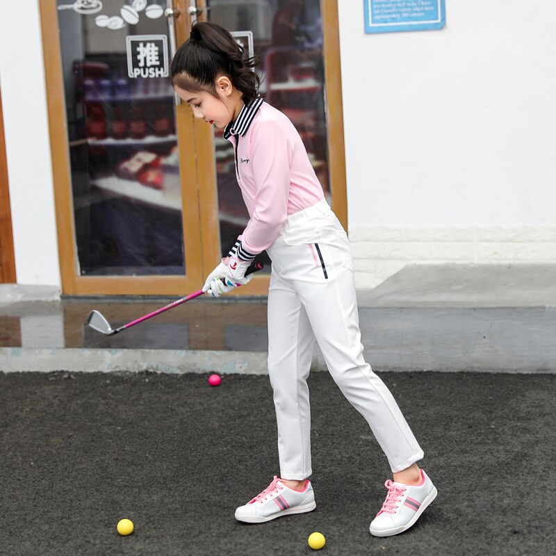 Golf sportstøj børn golfbukser drenge piger lange bukser høj elastisk talje svedbukser piger golfbukser  d0857