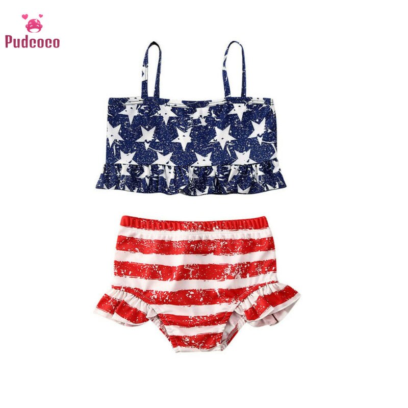 Pudcoco Sommer Kleinkind Baby Mädchen Kleidung setzt Rüsche Stern gestreift Bademode Badeanzug Baden passen Beachwear 2Stck Kleidung