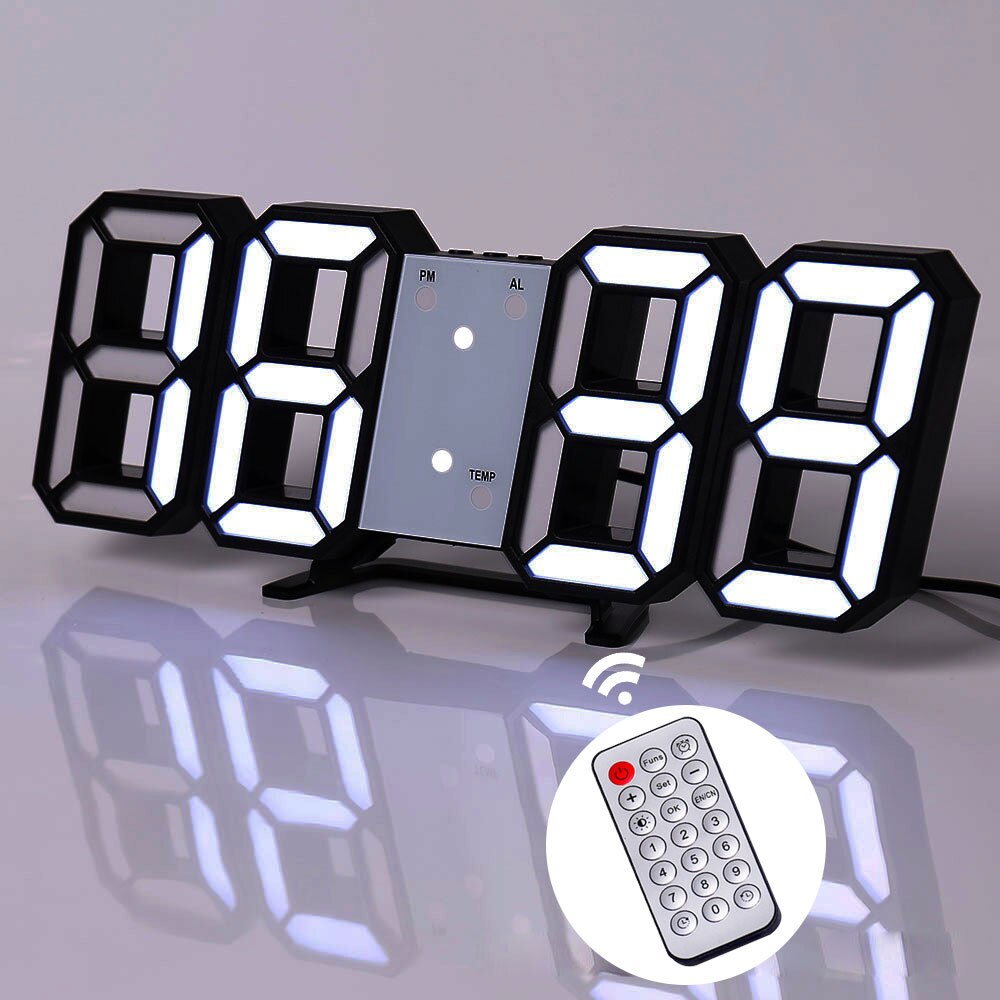 W&amp;G 3D Wall Clock Remote Korea Snooze Alarm Clocks Hanging Watch Table Clock Calendar Electronic Clock Intelligent Digital Clock: R black white