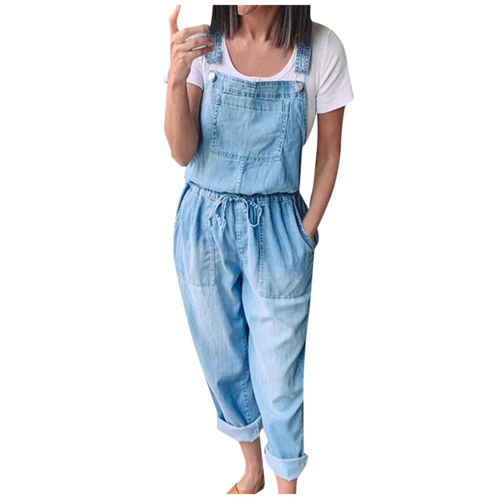 Nuevos monos de mezclilla a la , mono informal para mujer, mono con cordón, monos sueltos de verano para mujer, mamelucos sueltos de mujer, # T1G