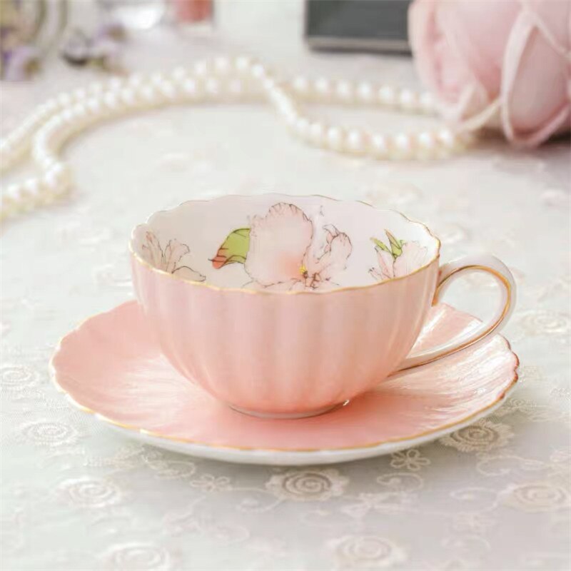 European-style Porcelain Coffee Cup with Saucer Set Household Ceramic Afternoon Tea Cup Drinkware Wedding: 1Cup A