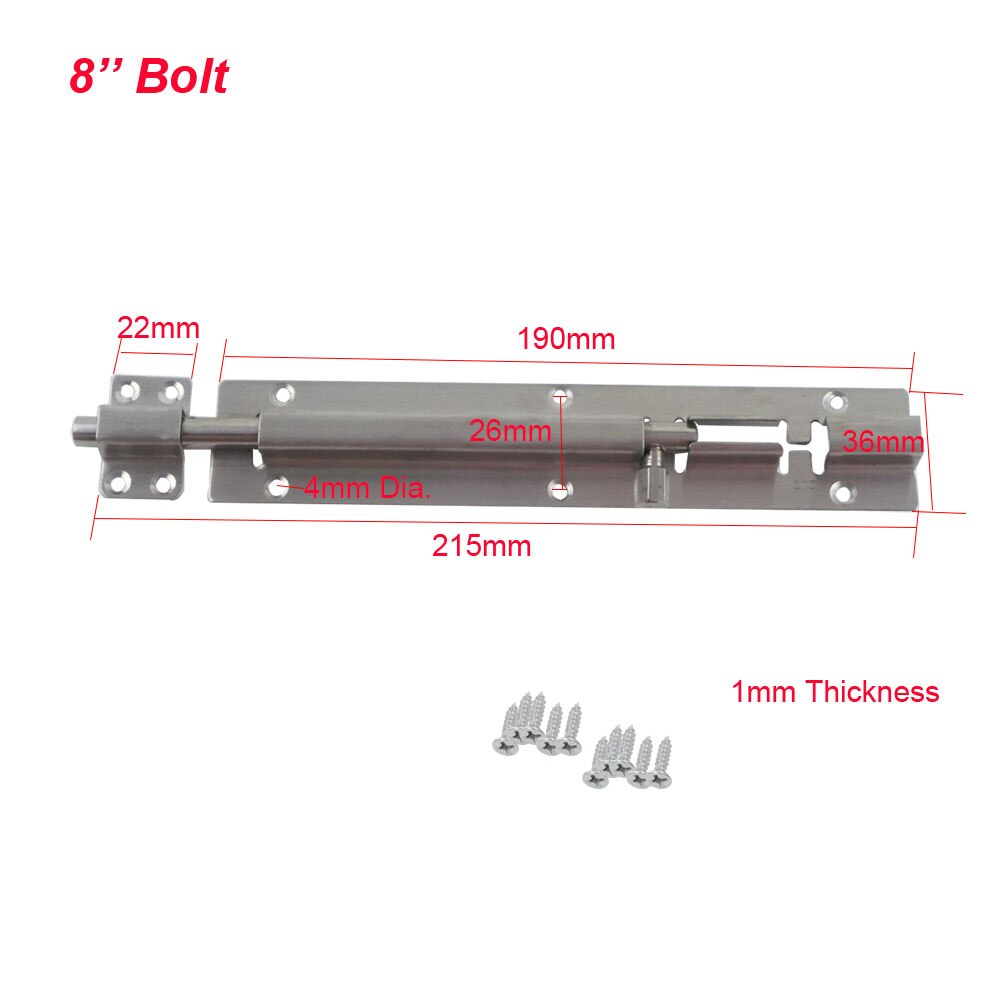 2pcs 8inch Stainless Steel Barrel Bolt Latch Home Gate Safety Hardware Door Bolt Lock
