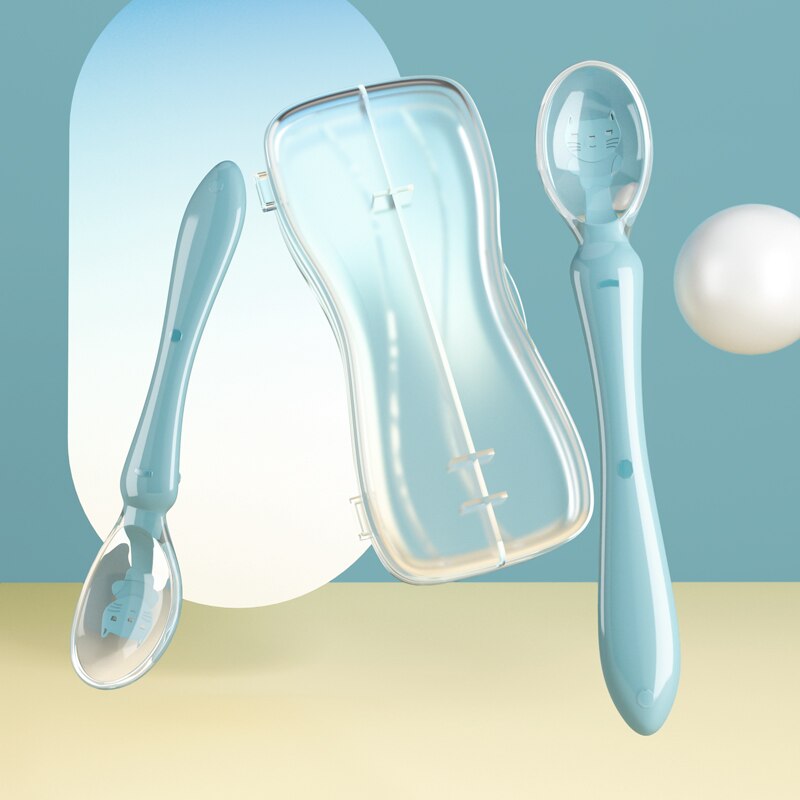Baby Silikon Weiche Suppe Löffel Hcalthy Kleinkind Scnsing Tcmpcrature Saugnapf Kichen Kochen Löffel Ricc Löffel Childrc Tablcwarc: 2Stck Blau