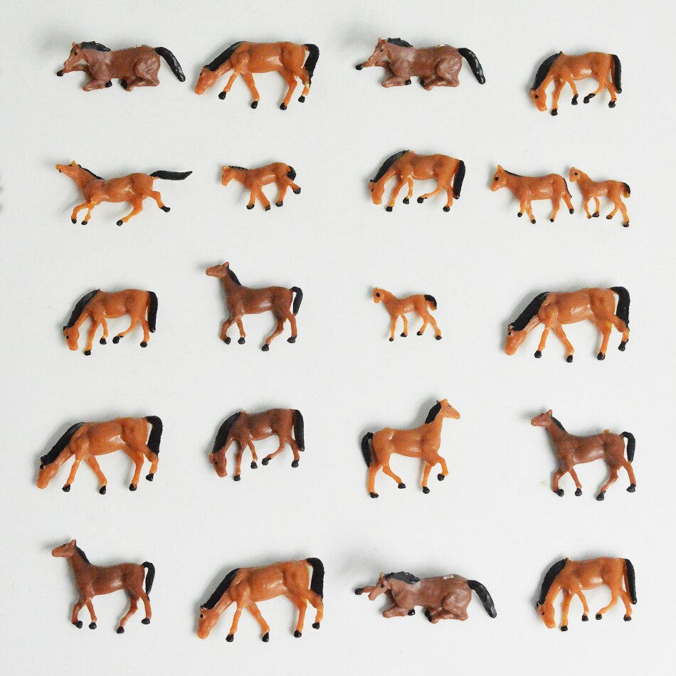 1:87 HO Scale Miniature Farm Animals Painted Horses Model DIY Model Making Educational Toys Birthday Collection 50pcs/lot