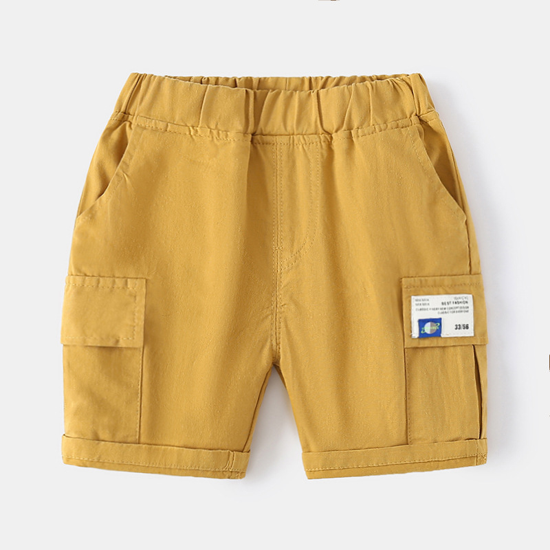 Mudkingdom 2022 Baby Boys Shorts Pocket Elastic Waist Kids Short Clothes for Children Clothing Boy Summer Cotton Cargo Pants: Yellow / 6T