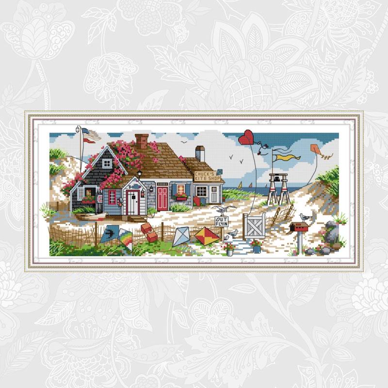 Het huis van liefde Schilderijen Aida Borduren DMC 11CT 14CT Count Print Op Canvas Chinese Borduurpakketten Woondecoratie