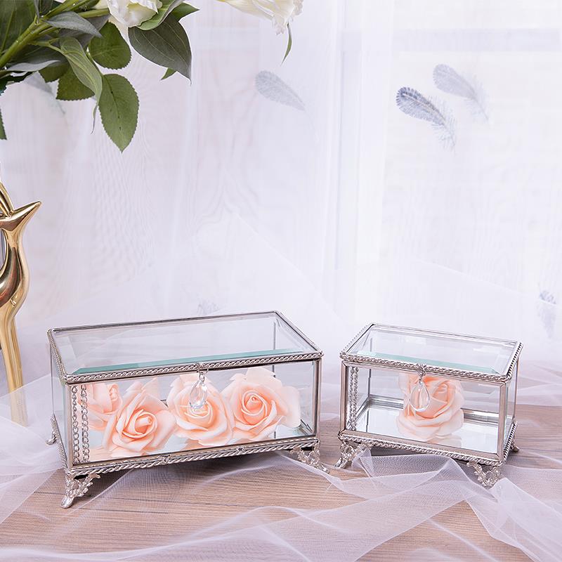 Retro europese sieraden display glazen doos super exquise schattige platina kant vintage sieraden opbergdoos