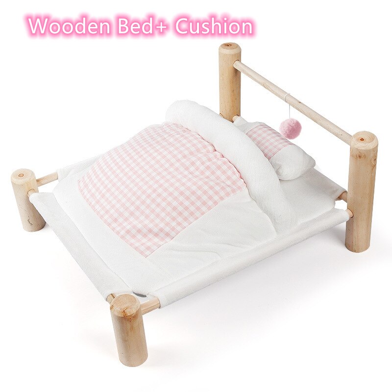 Kat Bed Houten Lounger Hangmat Winter Warm Kat Dekbed Leuke Kitten Katten Huis Huisdieren Bedden Kleine Honden Bed Vorm Kat sofa Mat Comfort: Pink