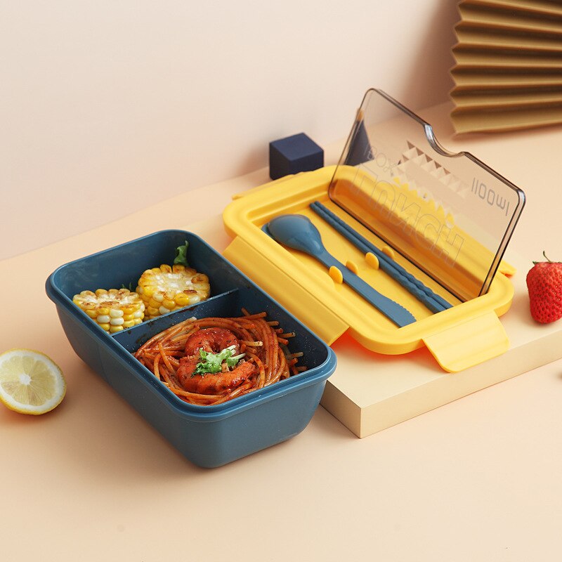Fiambrera portátil para microondas de 1100ml, contenedor de comida de 2 capas, fiambrera saludable, fiambrera con cubiertos: Blue