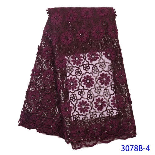 Franse Mesh Kant Stof Afrikaanse Kant Stof Nigeriaanse Veters Stoffen met Pailletten voor Jurken KS3078B: Picture 4