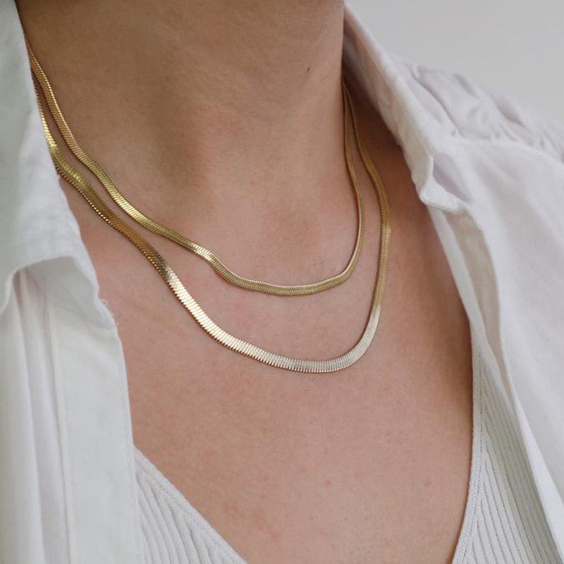 Estetyczna moda złoty kolor dwuwarstwowy wąż Chain Link Choker naszyjnik dla kobiet artystyczny wielowarstwowy urok biżuterii prezent