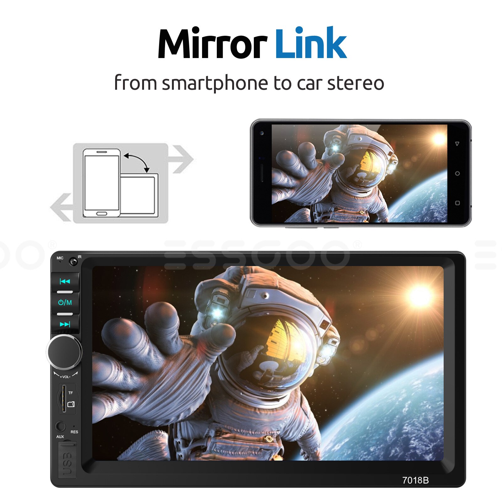 ESSGOO-reproductor Multimedia con pantalla táctil de 7 pulgadas para coche, autorradio estéreo 2 din con MP5, FM, Bluetooth, USB, TF, Mirror link, cámara