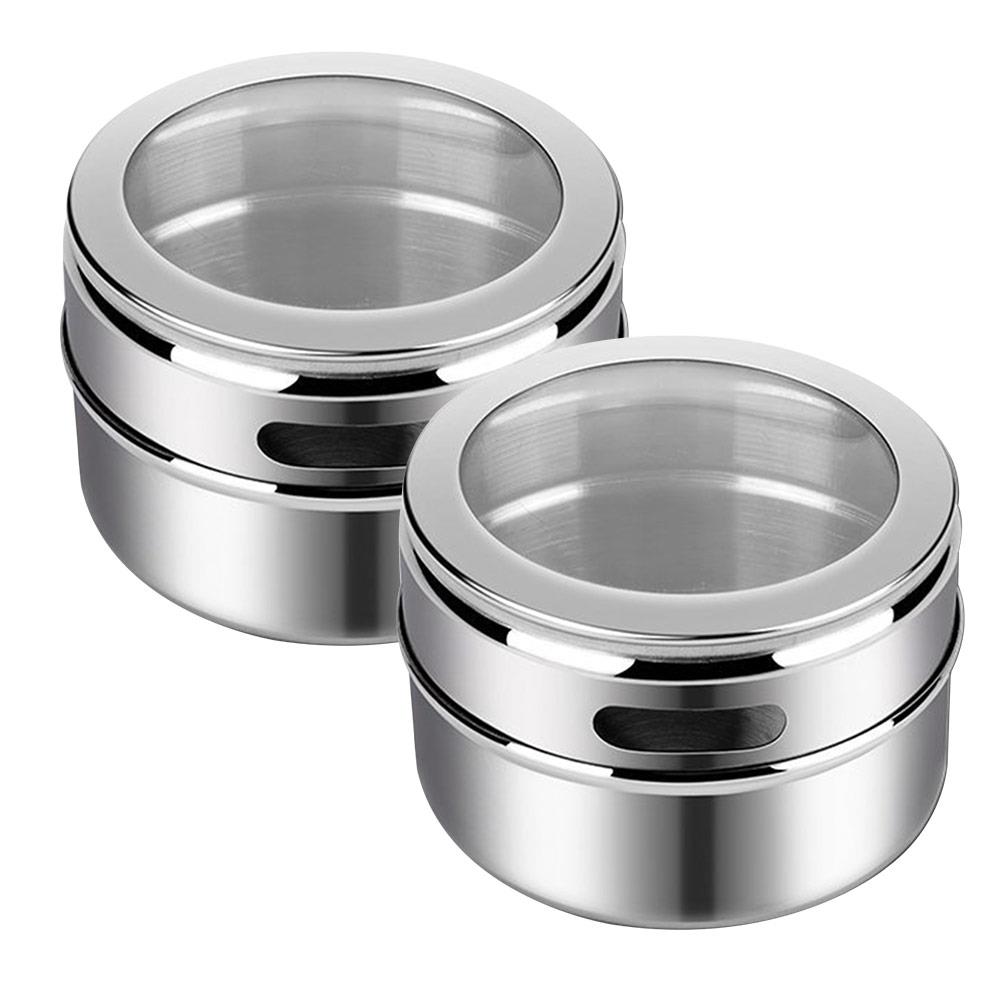 9 Uds cocina especias tarro contenedor de alimentos utensilios de cocina de pared de aceite montado en la botella para condimento caja a prueba de fugas magnético práctico: 2PCS Sliver