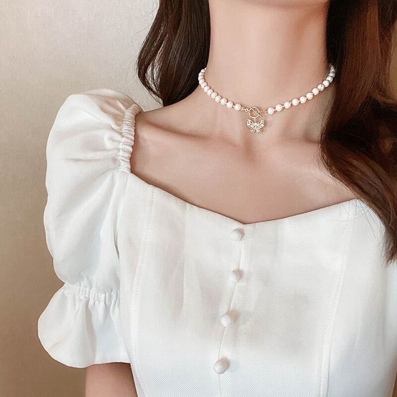 Imitatie Parels Chocker Ketting Vlinder Choker Ketting