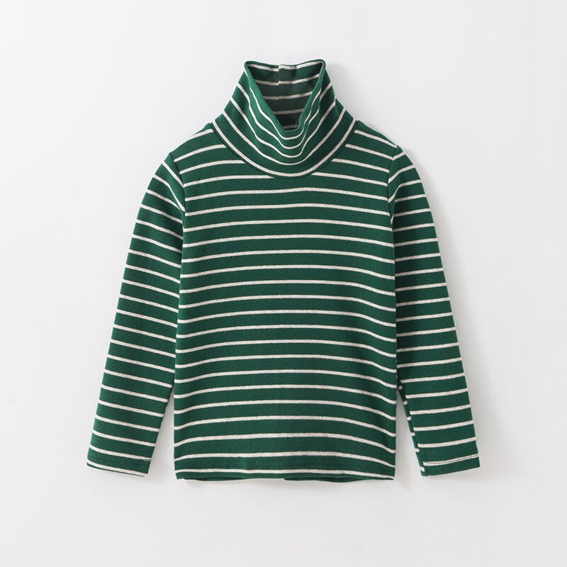 freundlicher T-Hemden gestreift Rollkragen Neue Herbst Winter Teenager Mädchen Kleidung Baby Junge Langarm lässig Spitzen Warme zur Seite fahren Baumwolle: Grün / 5T(120)