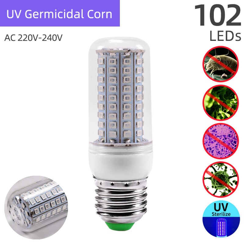 =(K)= Lamp UVC UV Germicidal Bulb E27 LED Corn Lights Sterilizer Lamp Ozone Light Bulb Indoor Disinfect Light E27 Ultraviolet: UV Series Corn102LED