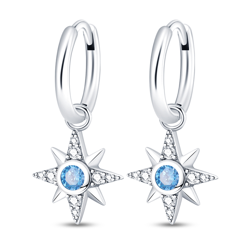 Pendientes colgantes de plata de ley 925 con símbolo de la suerte para mujer, finos de a la , accesorios de joyería elegantes: Azul