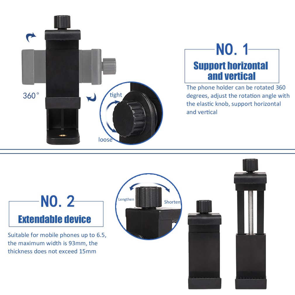 Teléfono adaptador de montaje para trípode soporte Clip soporte Vertical y Horizontal Grabación de Vídeo para android iPhone teléfonos inteligentes