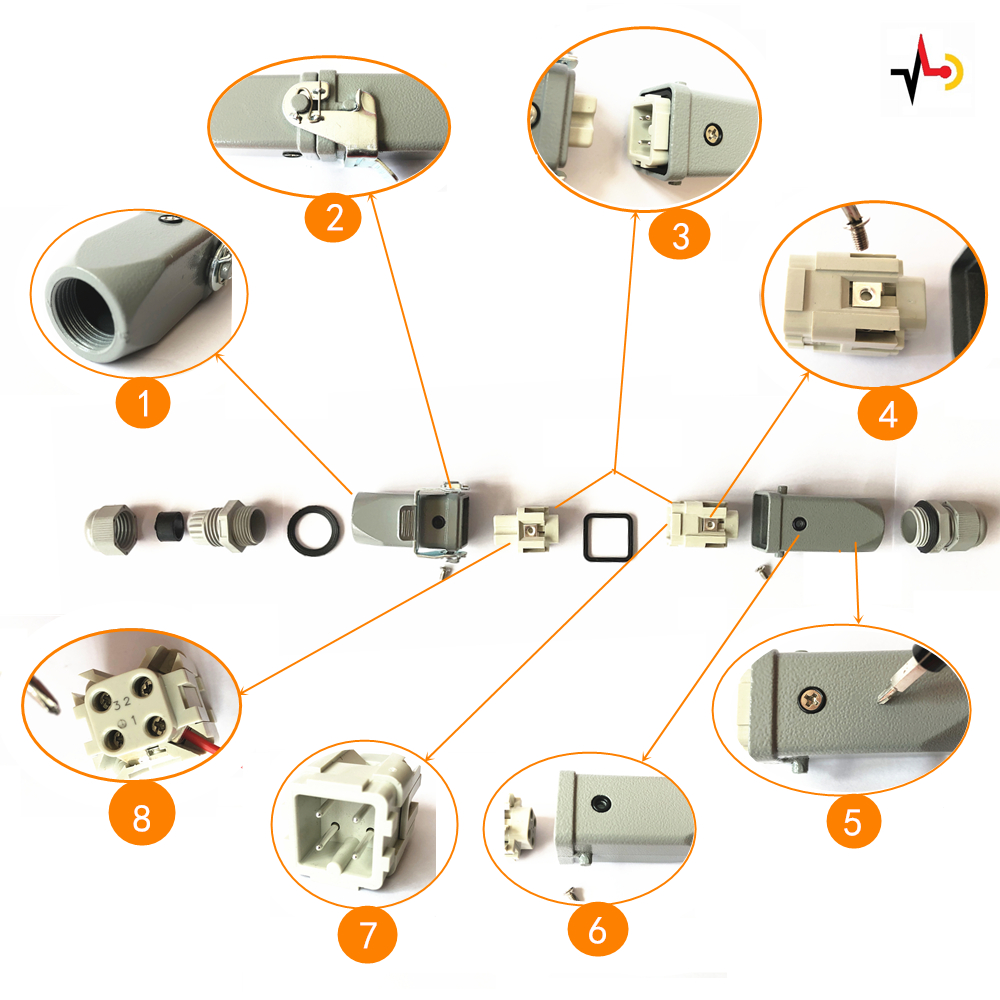 Heavy Duty Connector Aviation Plug Socket Rectangular Industrial HA- Series 4 5 6 8 Pin Water Proof IP65 Male Female 10A 16A