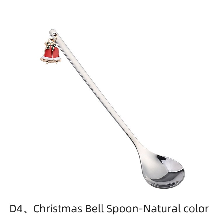 Christmas Spoon Vacuum Plating Stainless Steel Coffee Spoon Long Handle Tea Spoons Kitchen Drinking Flatware: D4