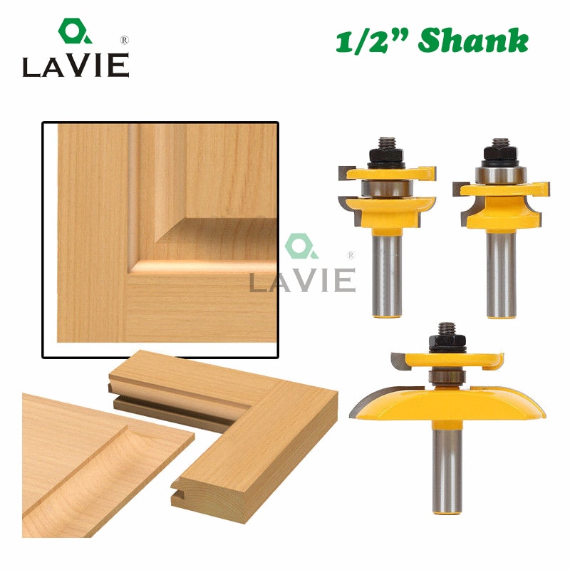 Lavie 3 stk 12mm 1/2 "skaft runde over skinne & stile cove panel raiser router bit sæt tenon cutter fræsning til træ  mc03125